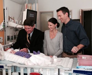 Abigail after surgery with Dr. Cohen and parents Erika & Stephen Jones